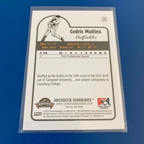 Choice, Cedric Mullins Baseball Card, Autographed, #30 - Picture 2 of 2